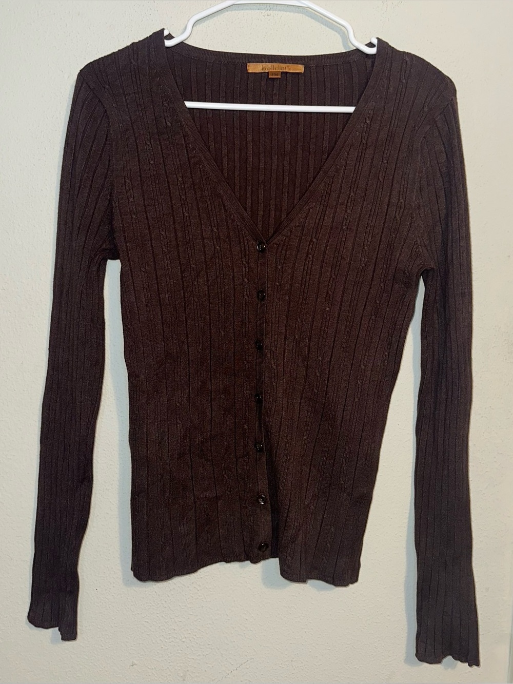 Belladini Brown Ribbed V Neck Button Cardigan Sweater